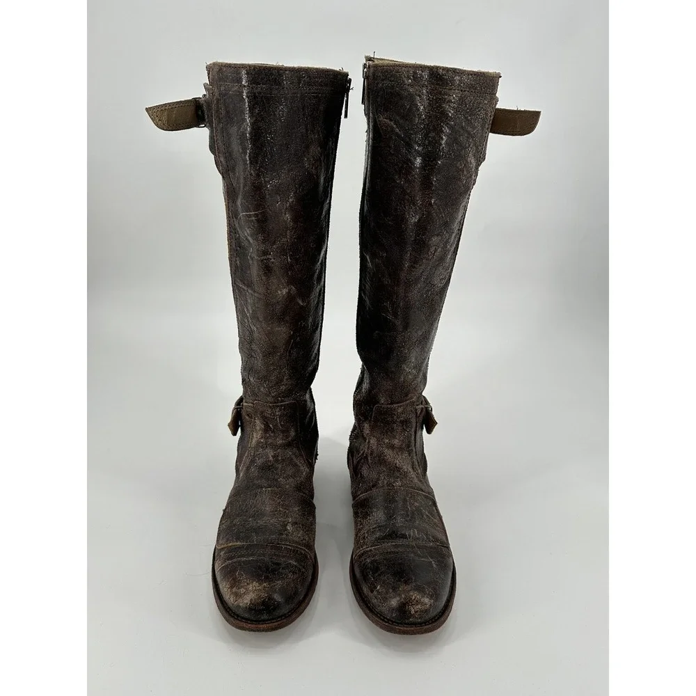 SENDRA Tall Distressed Crackle‎ Finish Leather Women's Riding Boots Size 7.5 BRW